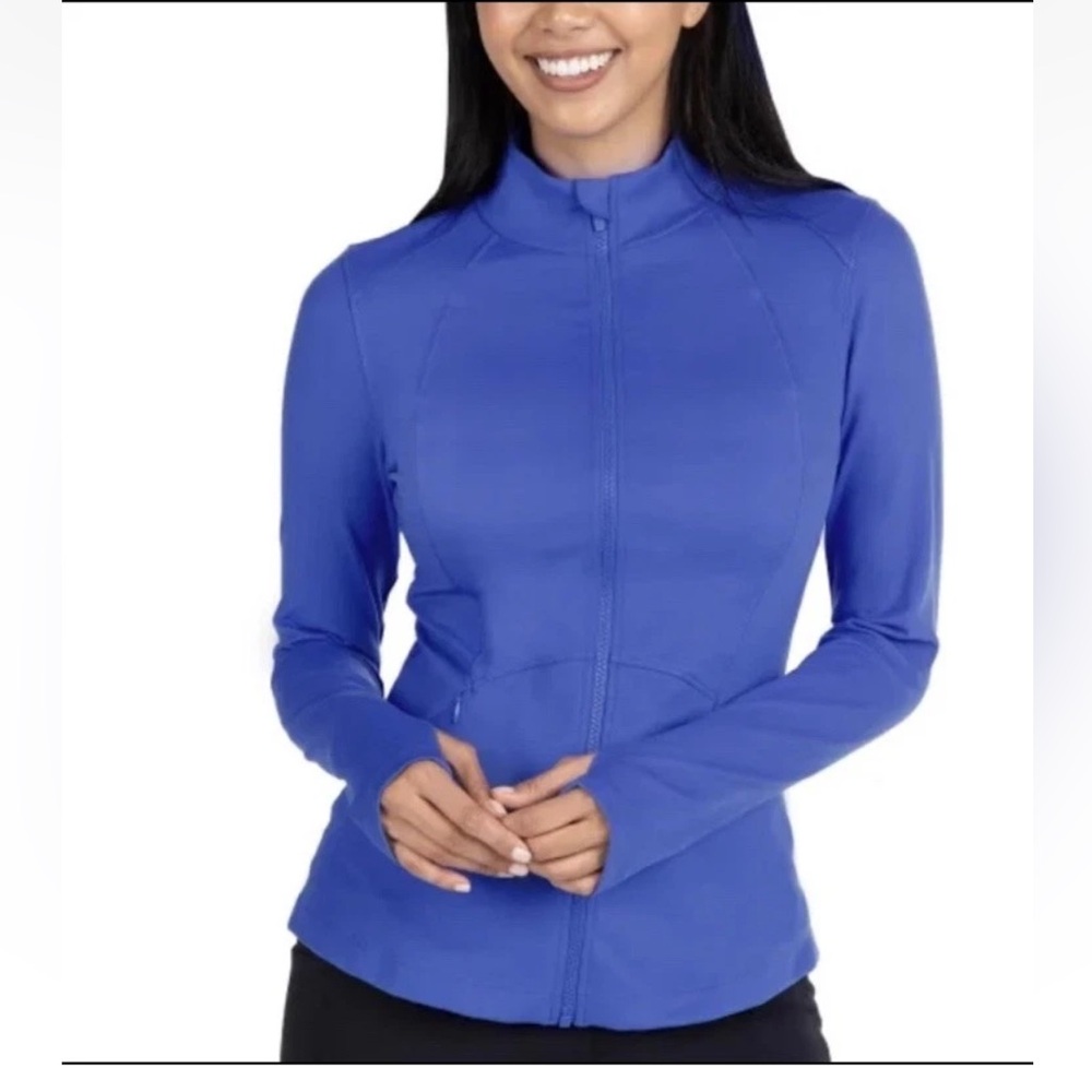 Spyder Yoga Jacket Women's Large Blue Stretch Long Sleeve Zip Up Thumb Holes